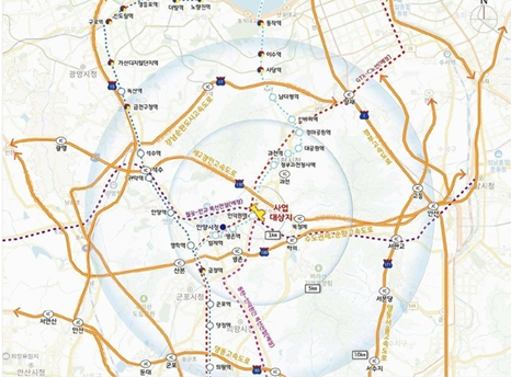 수역 주변 도시개발사업 위치도